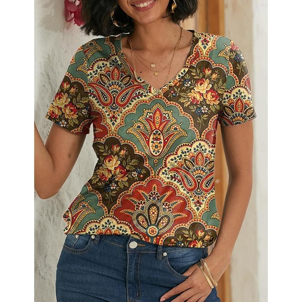 

Summer women s short sleeved V-neck T-shirt fashionable 5XL