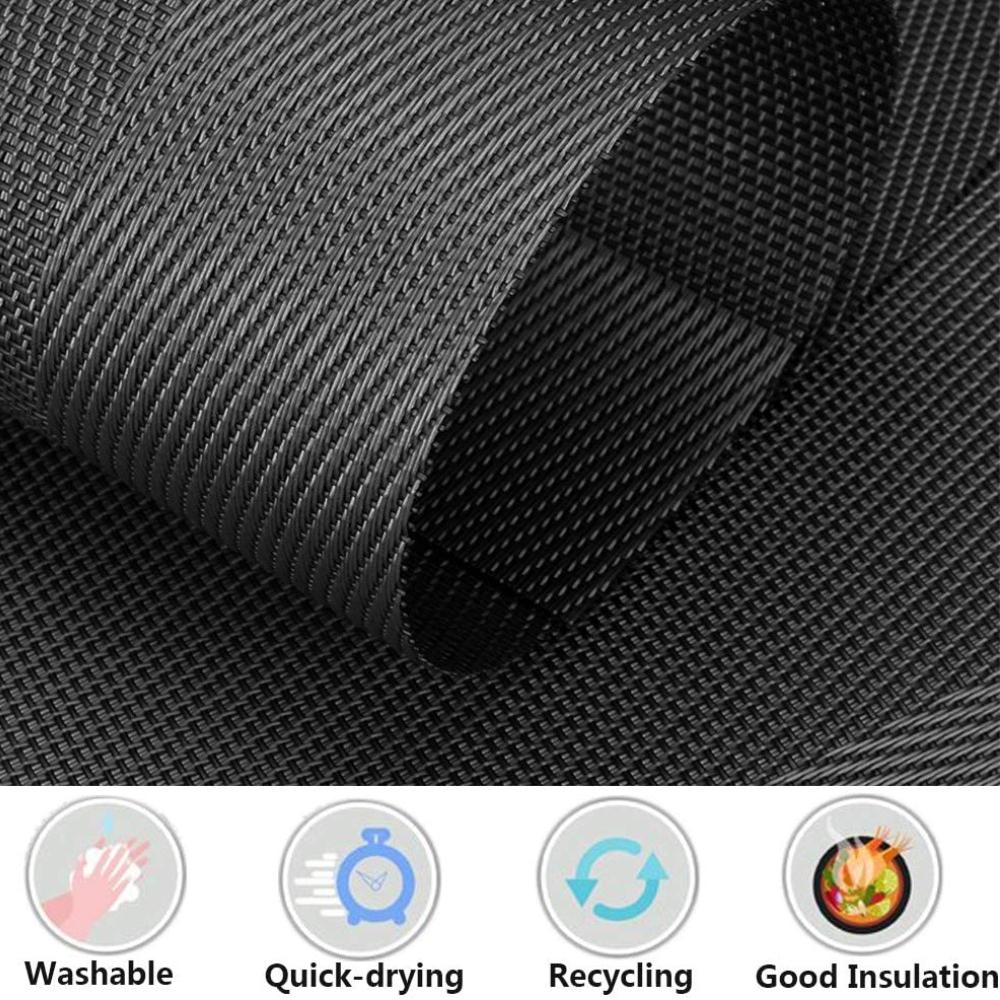 Set mit 6 Tischsets mit Untersetzern Schwarz Tischmatten Kreuzgewebt Gewebtes Vinyl Rutschfest Waschbar für Tisch Essen Küche Restaurant