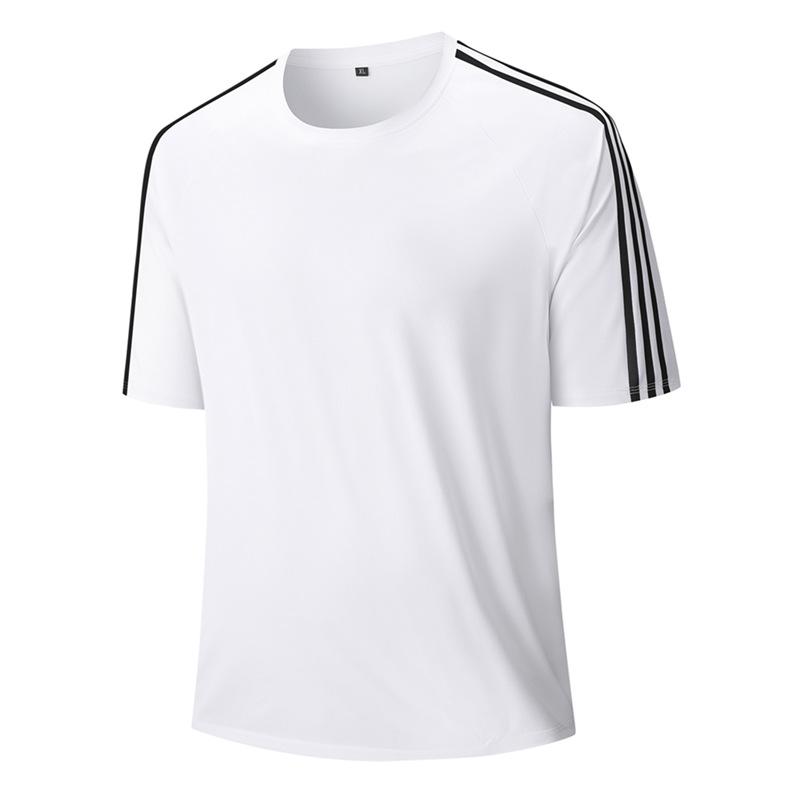 Camiseta de Manga Curta em Seda Gelo Camiseta de Manga Curta em Seda Gelo de Secagem Rápida Plus Size Camiseta de Manga Curta em Seda Gelo Secagem Rápida Manga Curta Três Listras