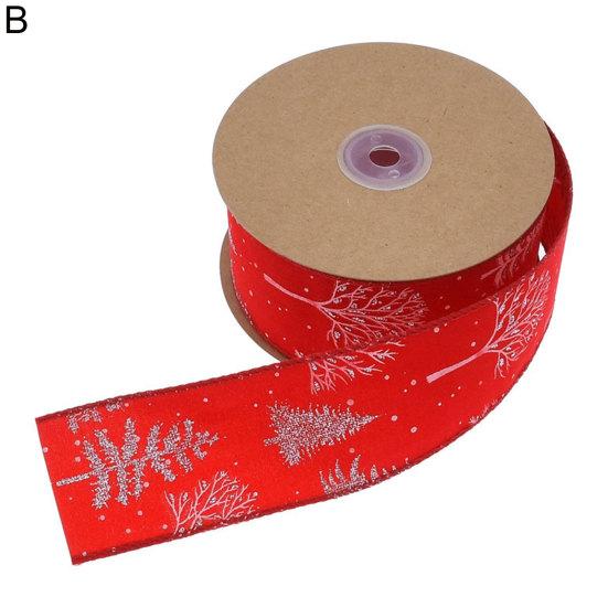 5cm Christmas Ribbon Wired Clear Print DIY Thicker Anti-fade Gift Packing Tear-resistant Large Bowknot Making Xmas Tree Ribbon for Festival