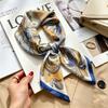 Commuter elegant flower silk scarf women's contrasting color retro printing satin scarf shirt with multi-purpose decorative small scarf