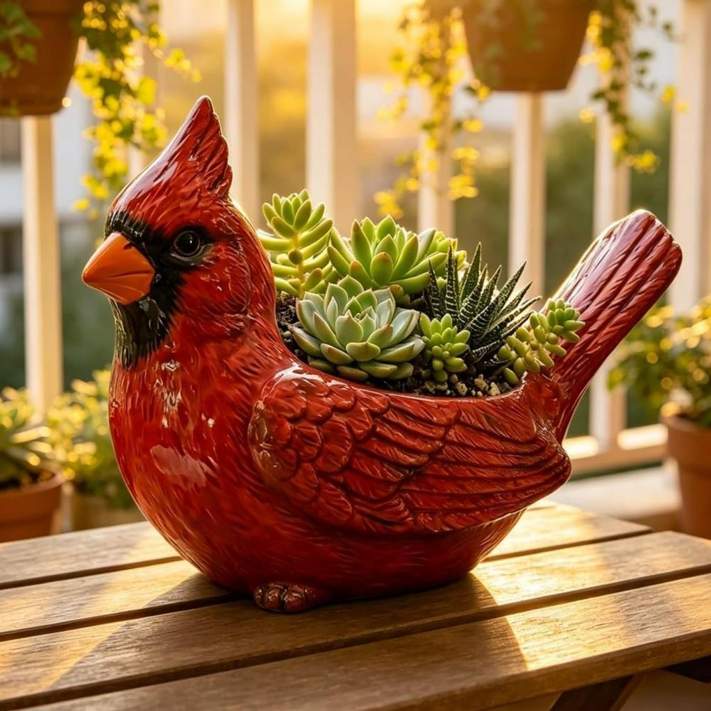 Cardinal Bird Succulent Planter,Red Resin Cardinal Flower Pot Decorative Indoor Outdoor Plant Pot for Succulents,Cute Animal Plant Pot Garden Desk