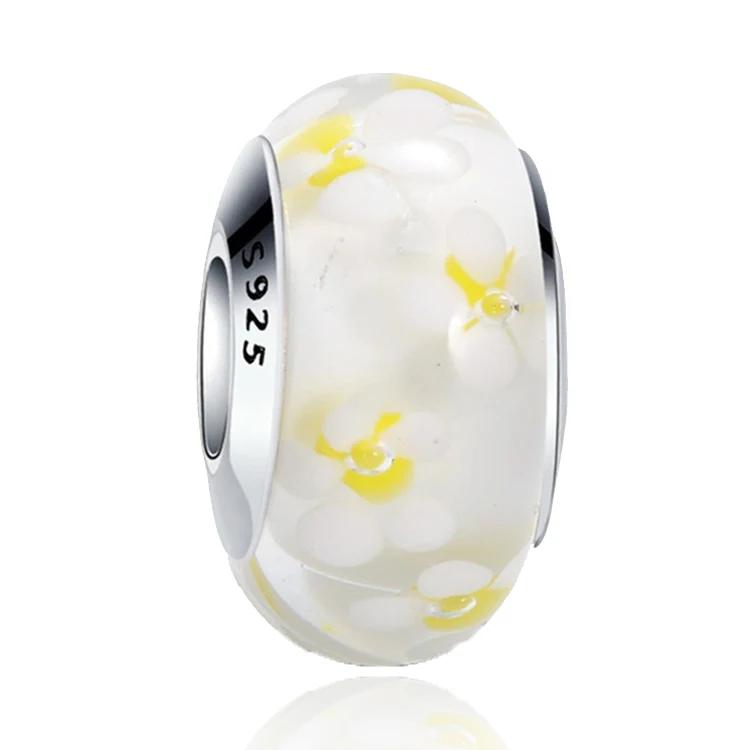 New Original Copper Murano Glass Flower And Leaf Cosmic Rainbow Charm Beads For Bracelet Diy Women Jewelry Gift