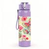 1PC Soft Pink Rose Cluster Floral Print 750ml Color Plastic Sports Water Bottle Leakproof Flip Straw Lid Suitable for Sports Office Home Use