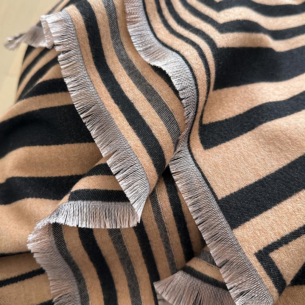 Striped Fashion H Imitation Cashmere Scarf Women's Winter Thickened Double-sided Cold Scarf Cape Shawl
