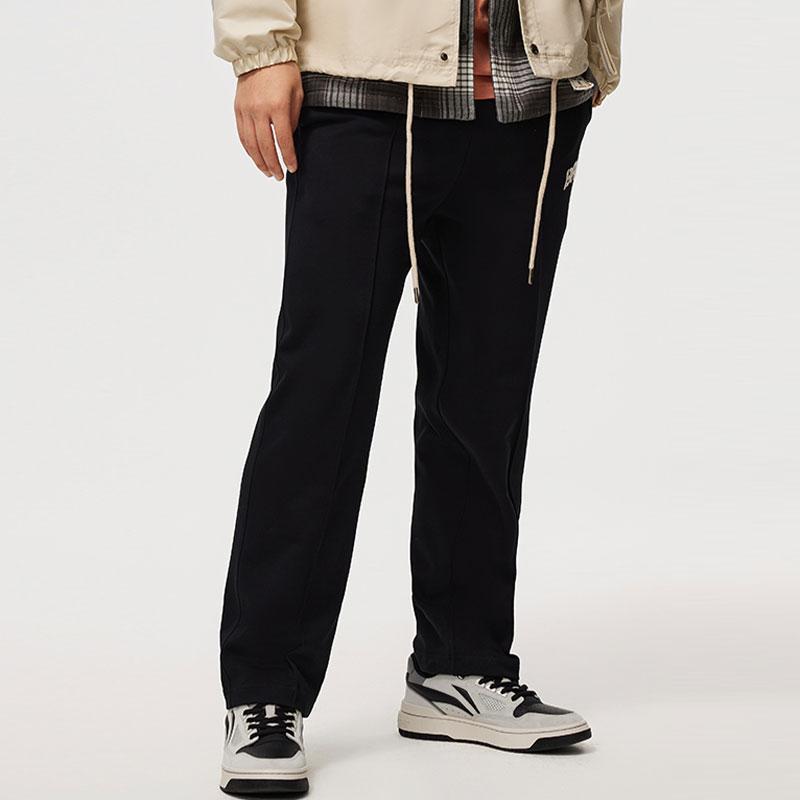 Li Ning Badfive Solid Color Lace-Up Ice Feel Comfortable Straight Leg Knitted Sports Pants Men Bottoms Black AKLU467-3