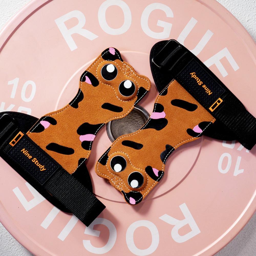 1 Pair Non-slip Kitty Wrist Straps Leather Deadlift Power Straps Cat Fitness Power Straps Pull-ups