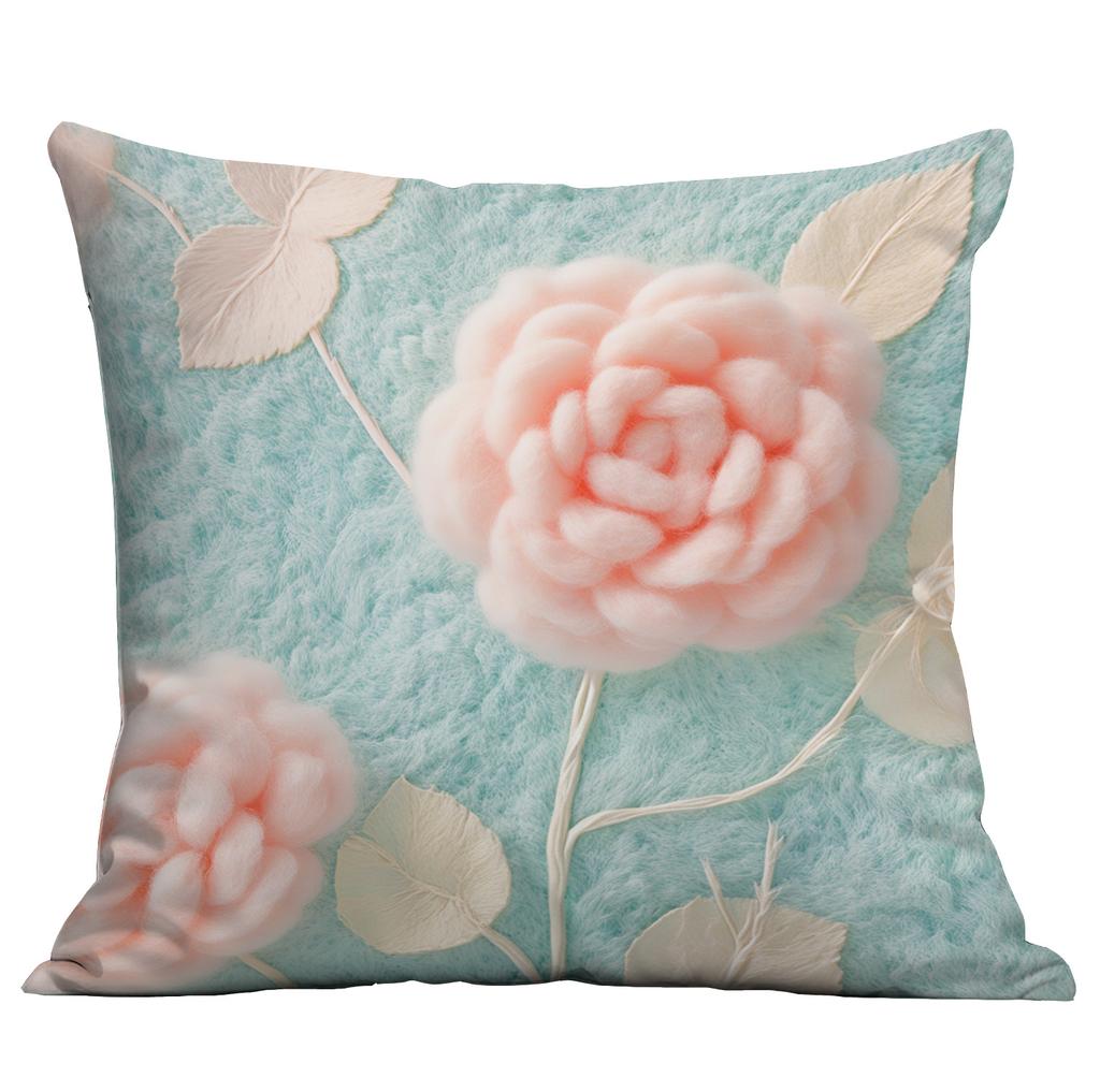 New 3D Imitation Plush Pink Rose Pillow Cover Short Fur Home Sofa Cushion Pillow Cover Premium Durable Quality