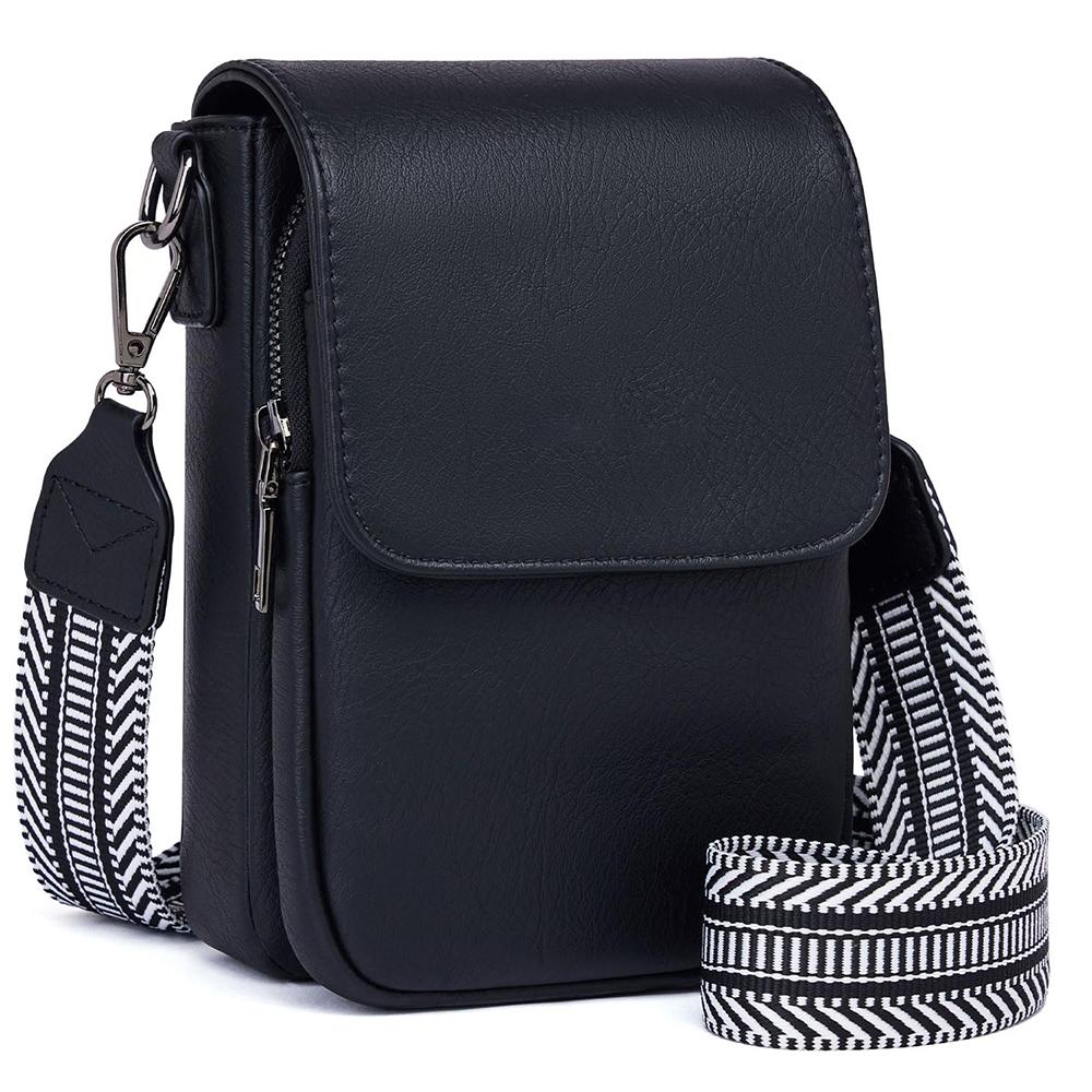 Bolso Bandolera de Cuero Vintage para Mujer Bolso para Teléfono para Mujer Correa Ancha Ajustable Bolso de Mano Compartimentos Múltiples con Cremallera Cartera
