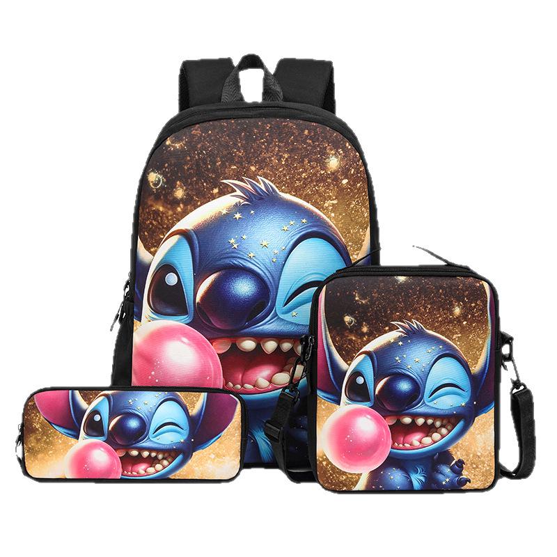 Cross-border Cartoon Print Backpack Set - Large Capacity, Casual, 3-Piece Student Schoolbag