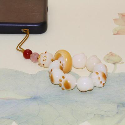 Breloque de téléphone Patte de chat mignonne Bodhi blanc au charbon de bois - Lanière Chat porte-bonheur pour femme et pendentif anneau