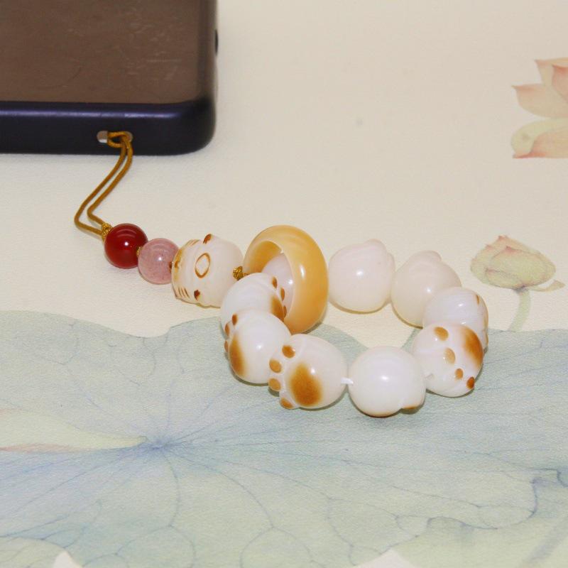 White Bodhi Cute Cat Paw Charcoal Phone Charm - Women's Lucky Cat Lanyard & Ring Pendant