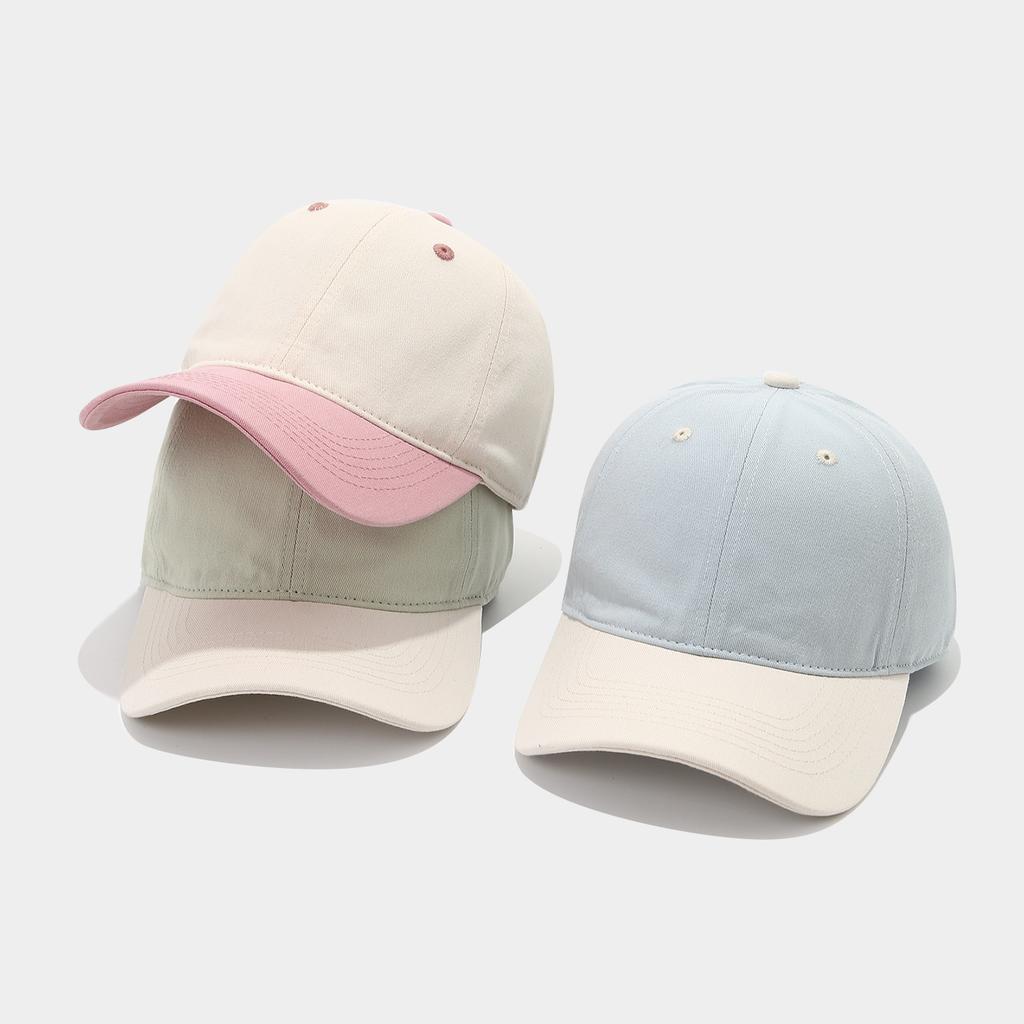 Simple contrasting color splicing pure cotton baseball cap men's retro versatile cap women's soft top face small sun hat