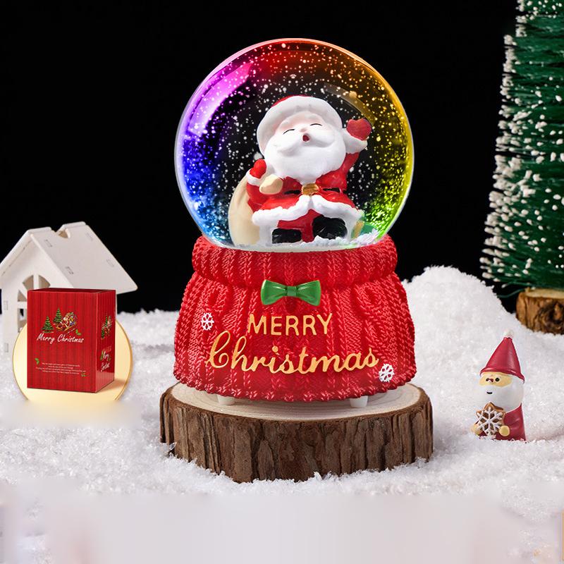 Christmas Snow Globe With 7 Color Lights Rotating Music Box Crystal Magic Ball Drifting Snow Santa Claus Gift Decoration