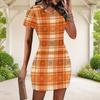 Women Plus Size Round Neck Short Sleeve Printed Fitted Mini Dress