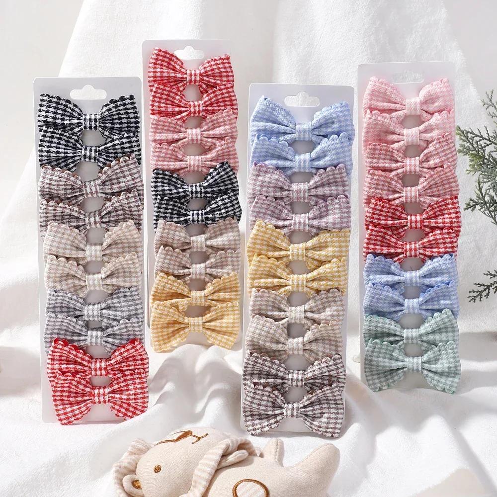 10PCS/Set New Girls Cute Plaid Print Hair Bow Clips for Kids Sweet Mini Bowbot Hairpins Barrettes Headwear Hair Accessories