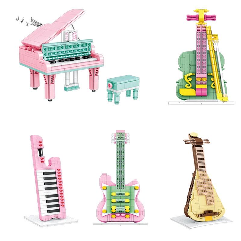 Instrument Model Assembly Toy Bricks Plastic Guitar 286pcs Piano 296pcs Violin 284pcs Keyboard 276pcs Pipa 297pcs