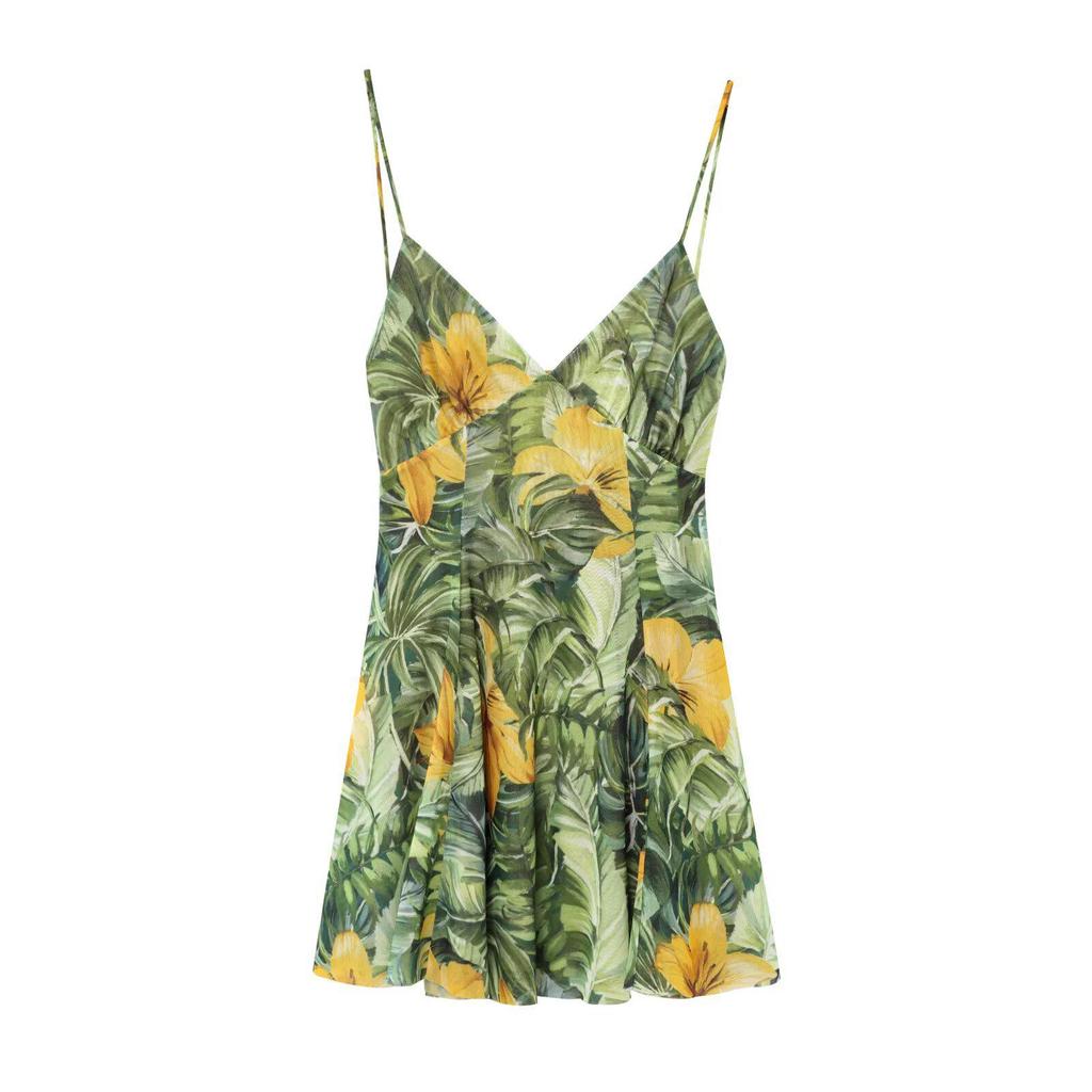 2025 European & American V-Neck Silk Print Sundress