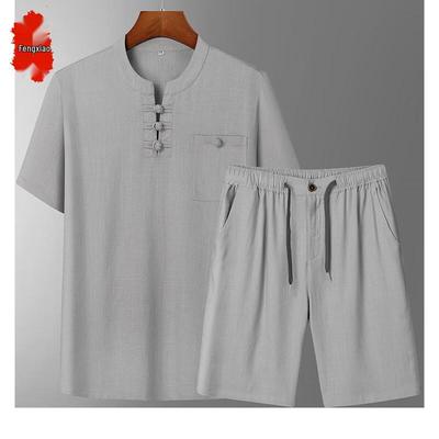 Men's Summer Linen Blend Short Sleeve Set