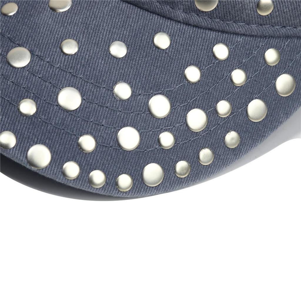 Cross Rivet Military Cap – Unisex Street Dance Punk Style, Washed Cotton, Breathable Flat Top Design