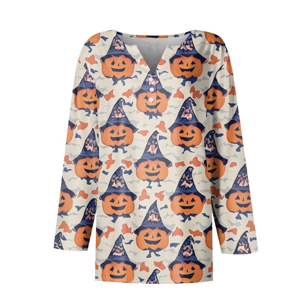 Damen Casual Mode Sexy Bequem V-Ausschnitt Halloween Siebenärmeliges Oberteil