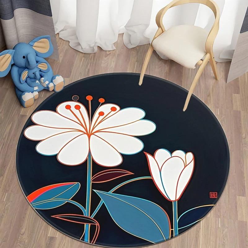 Nordic Modern Floral Round Soft Plant Rug Living Room Door Mat Balcony Bohemian Bedroom Floor Mat