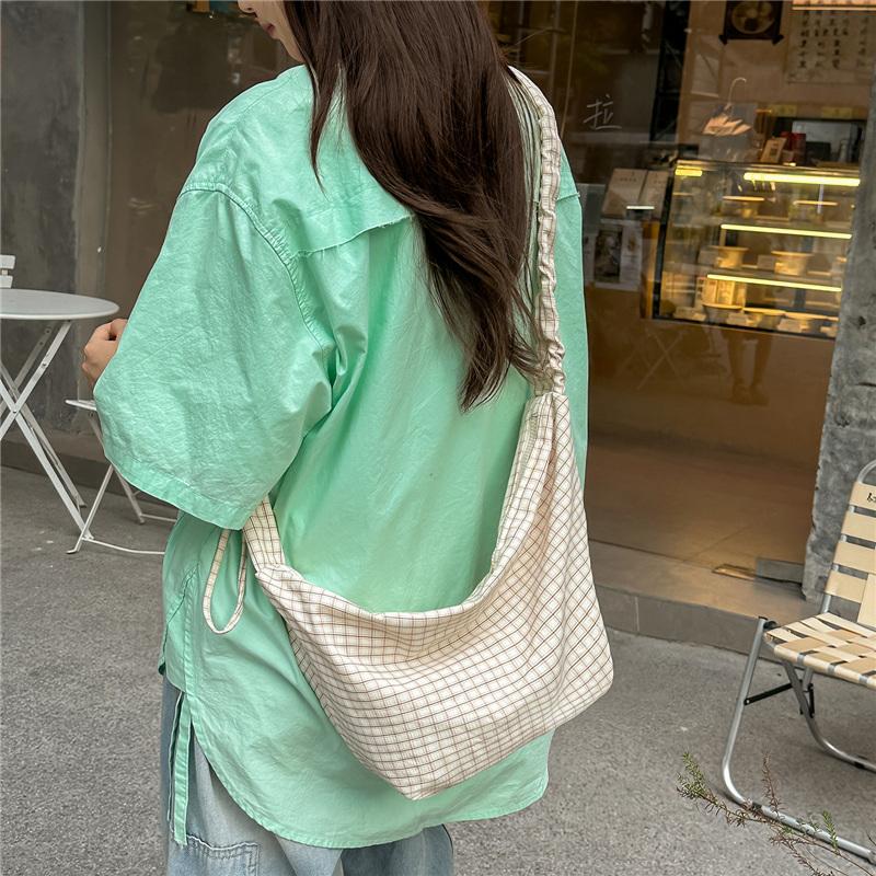 Plaid Slouchy Hobo Bag with Ruched Strap Zip Closure Casual Shoulder Purse for Women Daily Use