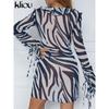All-Match Foreign Trade Women's Clothing Beautiful Fall and Winter New Arrival Fashion Sexy V-neck Long Sleeve Elegant Stripes Tied Dress