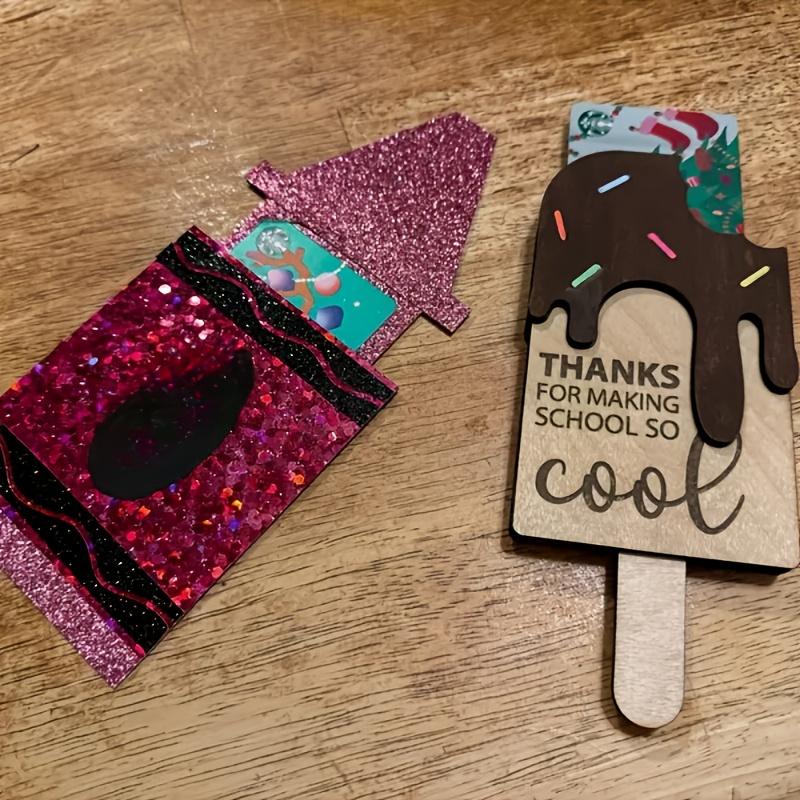 End-of-Year Teacher Appreciation Gift - "Thanks for Making School So Cool" Popsicle Gift Card Holder with Dripping Ice Cream Design, Manufactured Wood