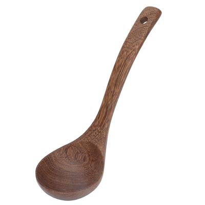 Wooden Soup Spoon Wenge Cooking Utensil Round Hanging Hole for Tea Coffee Dessert Sugar SaladCurved