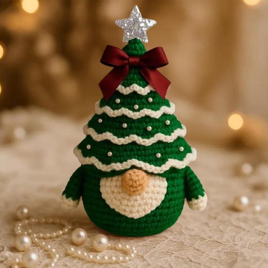 DIY Crochet Christmas Tree Gnome Kit Beginner-Friendly Handmade Xmas Tree Gnome Craft Kit Knitting Holiday Decoration