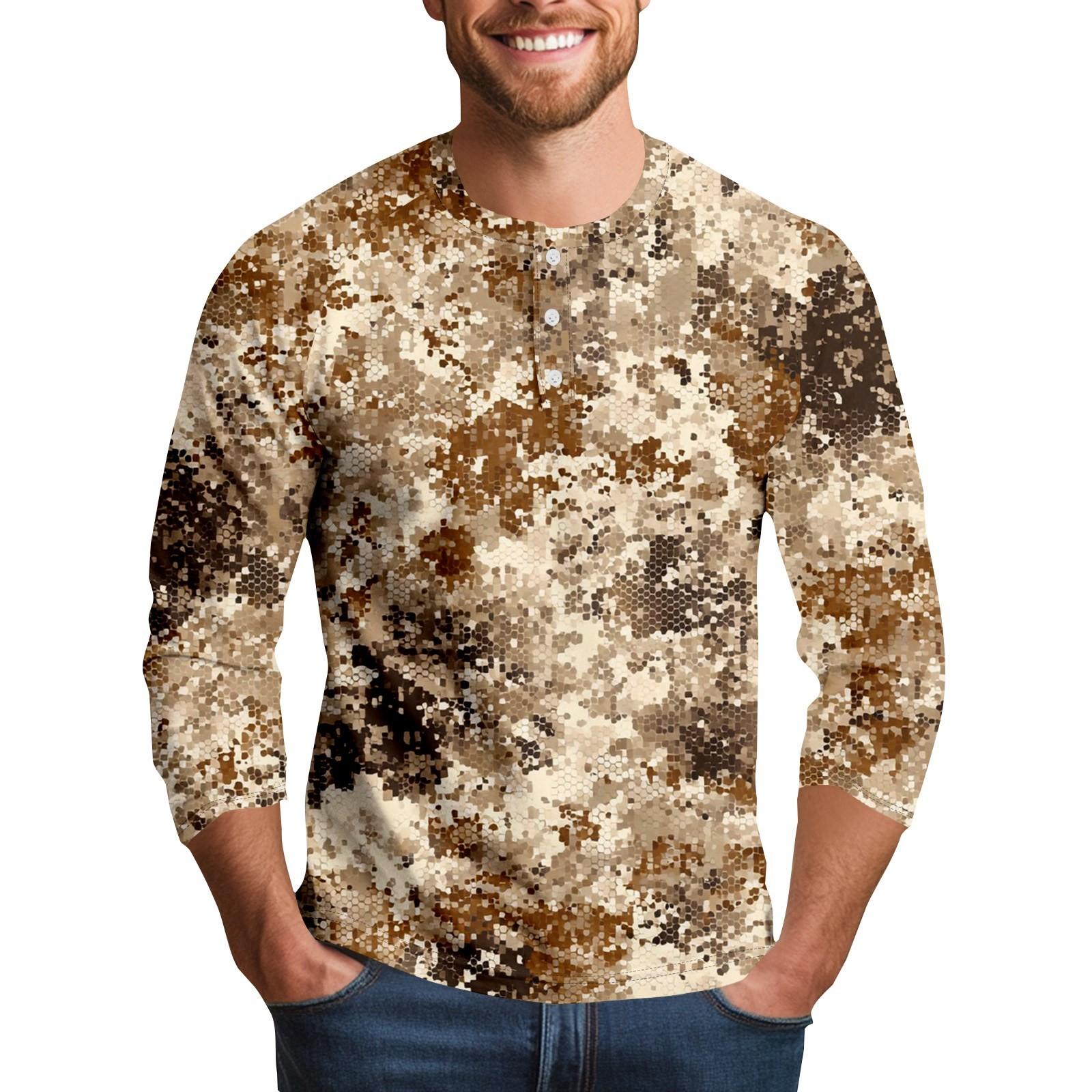 

Men s Camouflage Print Collar Seven Quarter Sleeve XXL кавовий