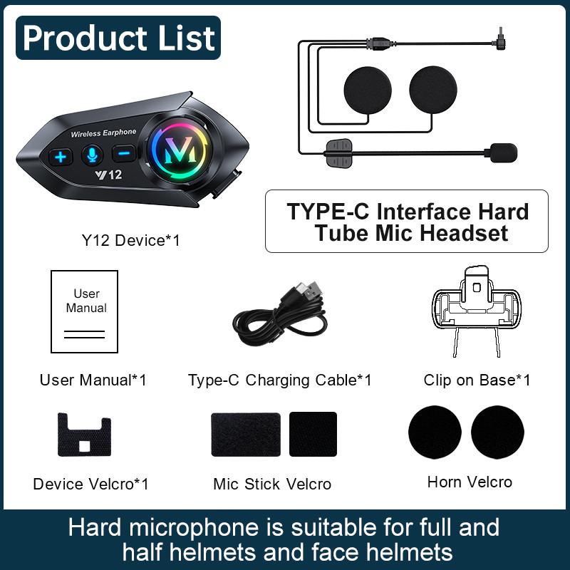 V12 Motorcycle Bluetooth Headset IP56 Waterproof Helmet Communication System with Noise Reduction and FM Radio