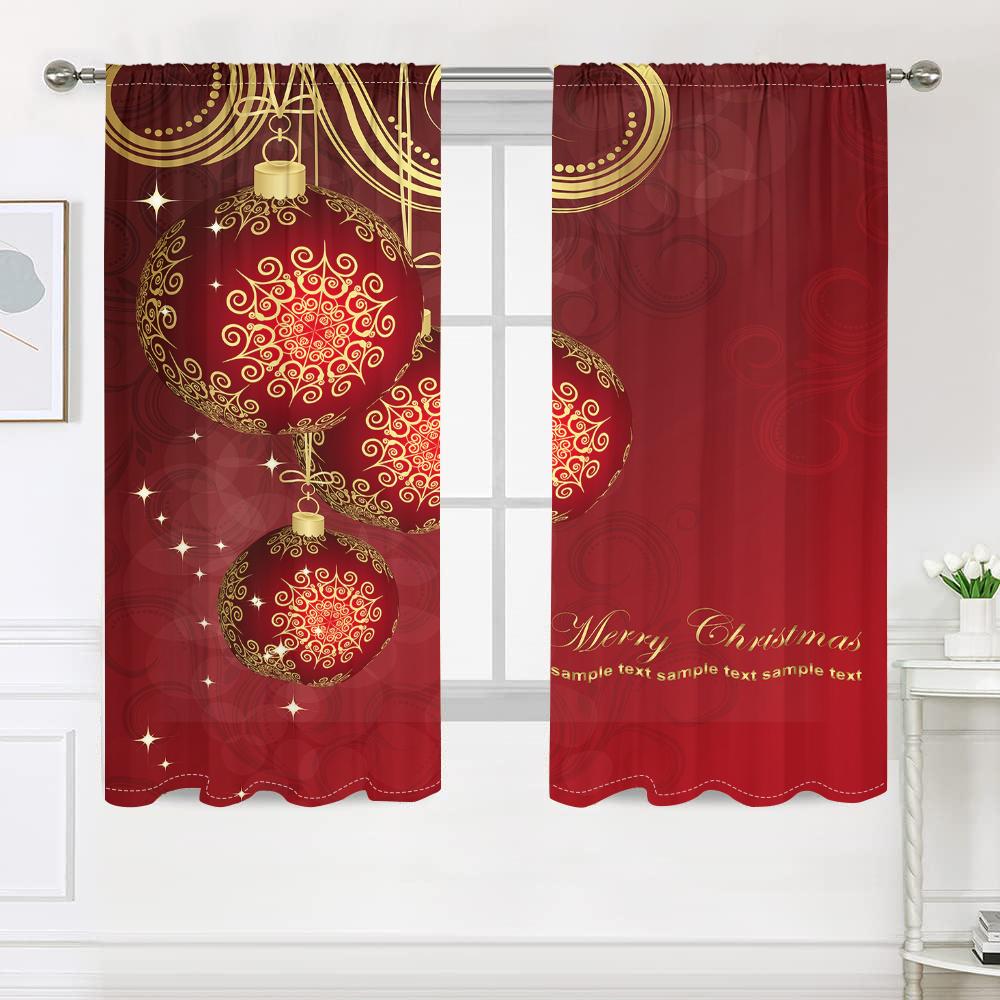 2 pieces, red classic Christmas ball curtains -30% blackout - suitable for living room, bedroom, kitchen, home decoration