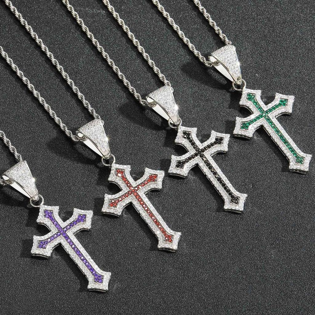 Fashion Men Women Hip Hop Cross Necklace Iced CZ Inlaid Bling Chain Trendy Daily Party Statement Pendant Jewelry
