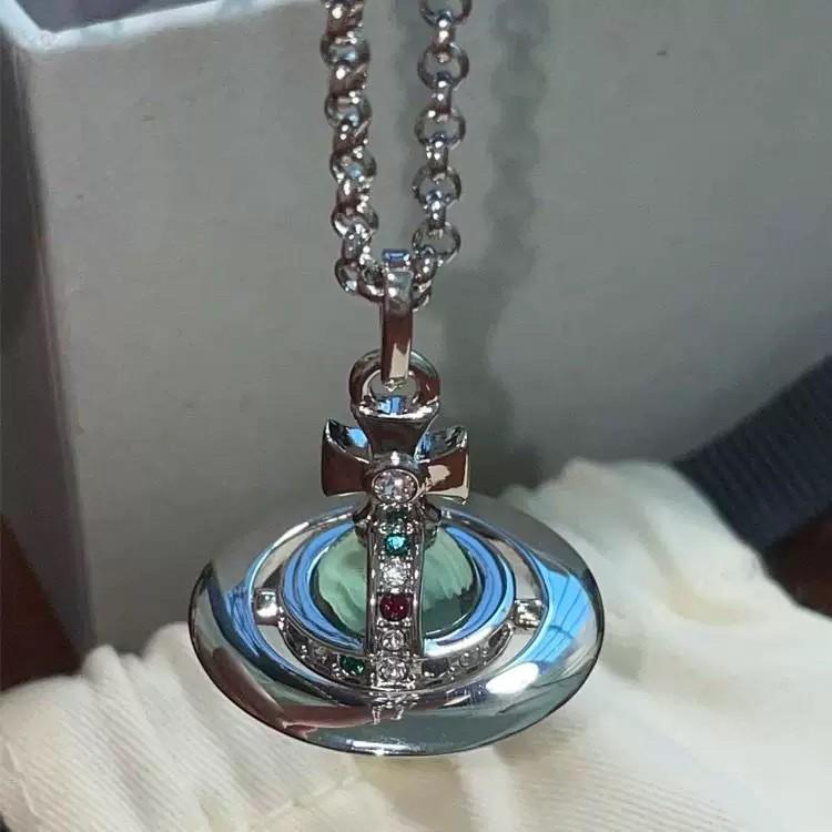 Empress Dowager 3D Earth Necklace: 20mm Glass Bead Pendant with High-End Sweater Chain.
