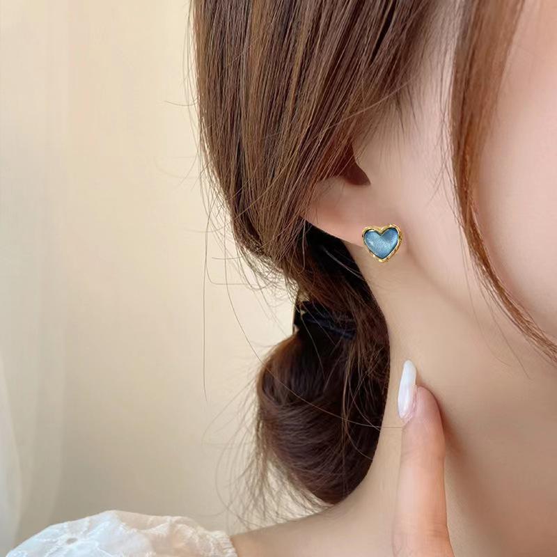 Retro Elegante Katzenaugen-Herzohrringe, Koreanisches Design, S925 Silber, Schlichtes Weiß