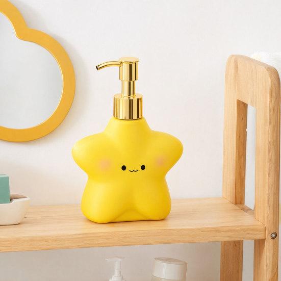 400ML Cartoon Star Soap Dispenser with Plastic Pump, Refillable Liquid Hand Soap Container, Empty Shower Gel Lotion Bottle for Bathroom