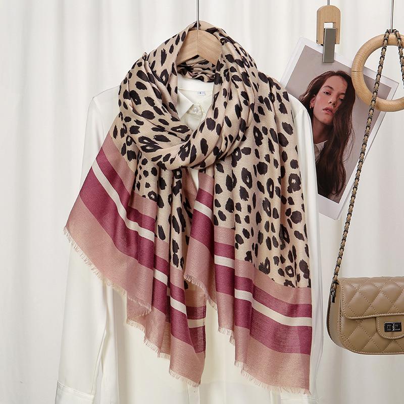 Winter Sexy Leopard Striped Line Fringe Viscose Shawl Scarf Lady High Quality Wrap Pashmina Stole Bufandas Muslim Hijab 180*90Cm