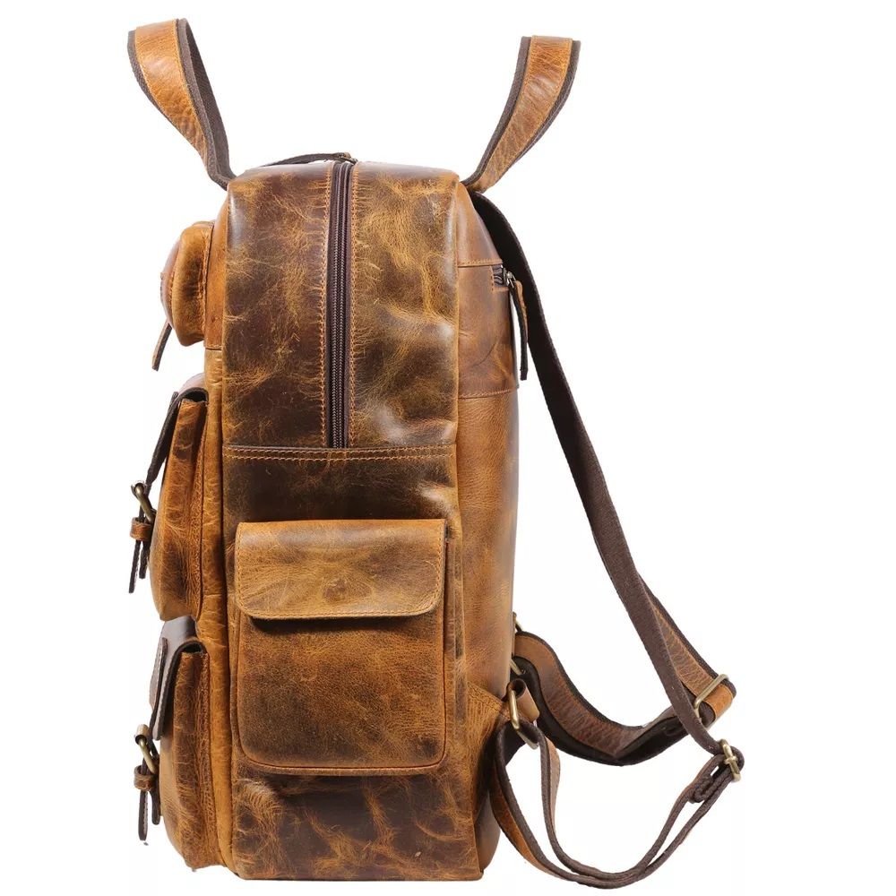 Handgemachter Vintage Rucksack aus 100% reinem Büffelleder, Reise-Collegetasche
