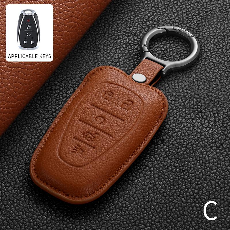 Leather Car Smart Remote Key Case Cover For Chevrolet 2017-2022 Chevy Malibu Camaro Cruze Traverse Spark Sonic Volt Bolt Equinox