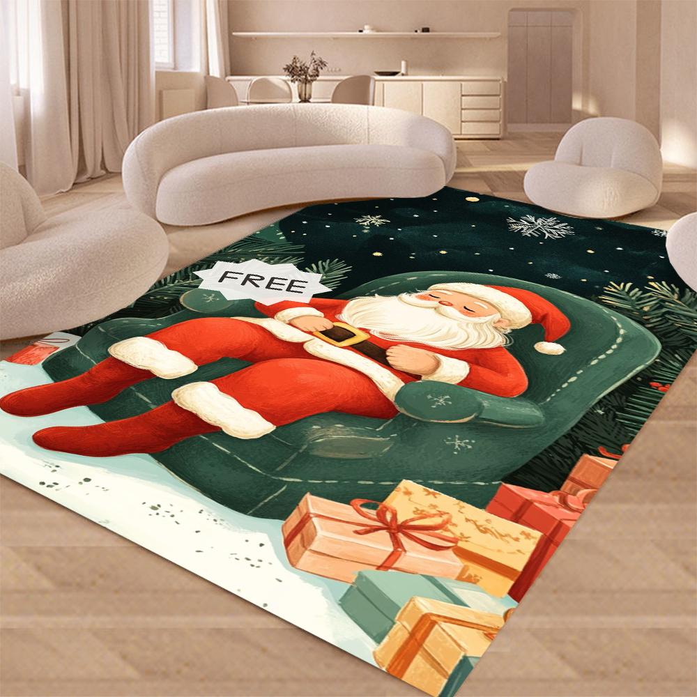Christmas Decoration Carpet Cartoon Santa Claus Living Room Rug Winter Warm Floor Mat Christmas New Year Decoration