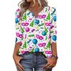 Women's T Shirt Print Button 3/4 Sleeve Daily Weekend Fashion Basic V- Neck Regular Top