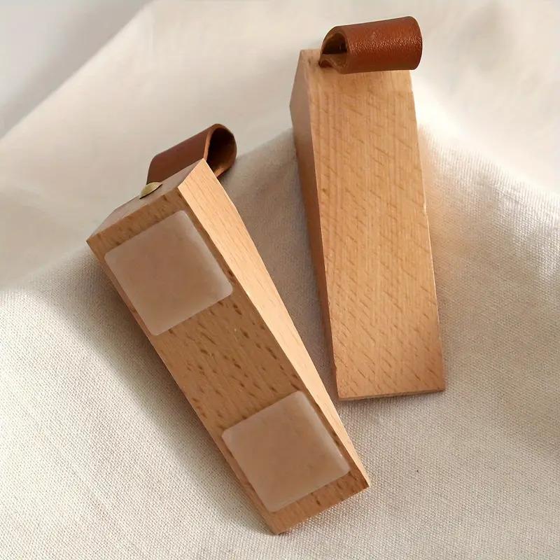 Solid Wood Door Stopper - Non-Slip Security Jammer with Faux Leather Loop,for Home & Office Doors,Wooden Doorstopper