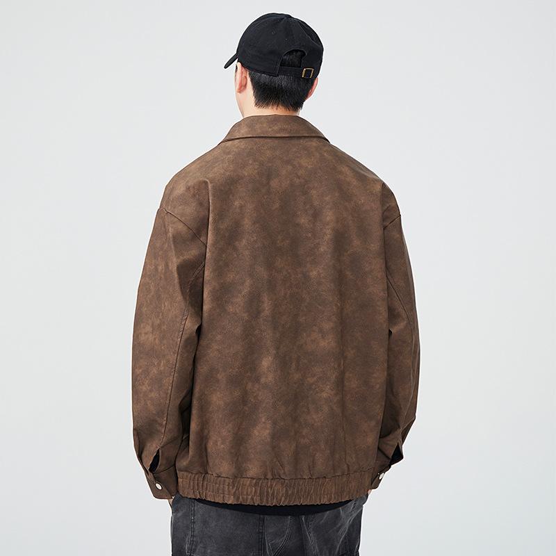 Lapel Jacket Men'S Loose Large Size Versatile Youth Casual Leather Jacket Trend Japanese Retro Trend