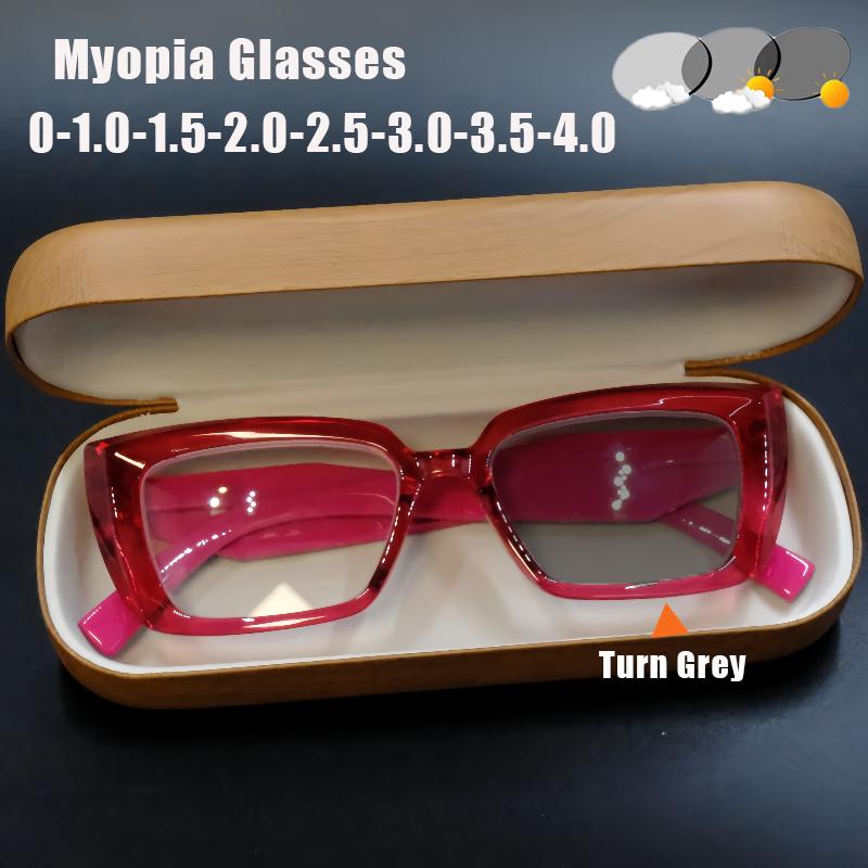 Fashion Photochromic Myopia Glasses Women'S Ins Style Retro Individuality Square Frame Minus Diopter Eyeglasses Eye Protection