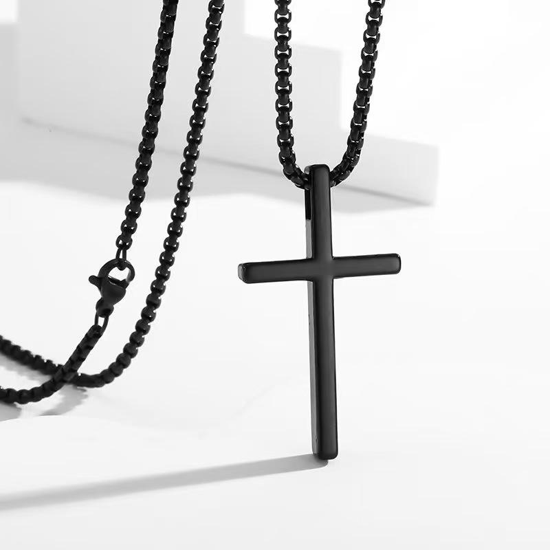 Men's Stainless Steel Cross Pendant Necklace - Polished Titanium Steel, Versatile and Stylish