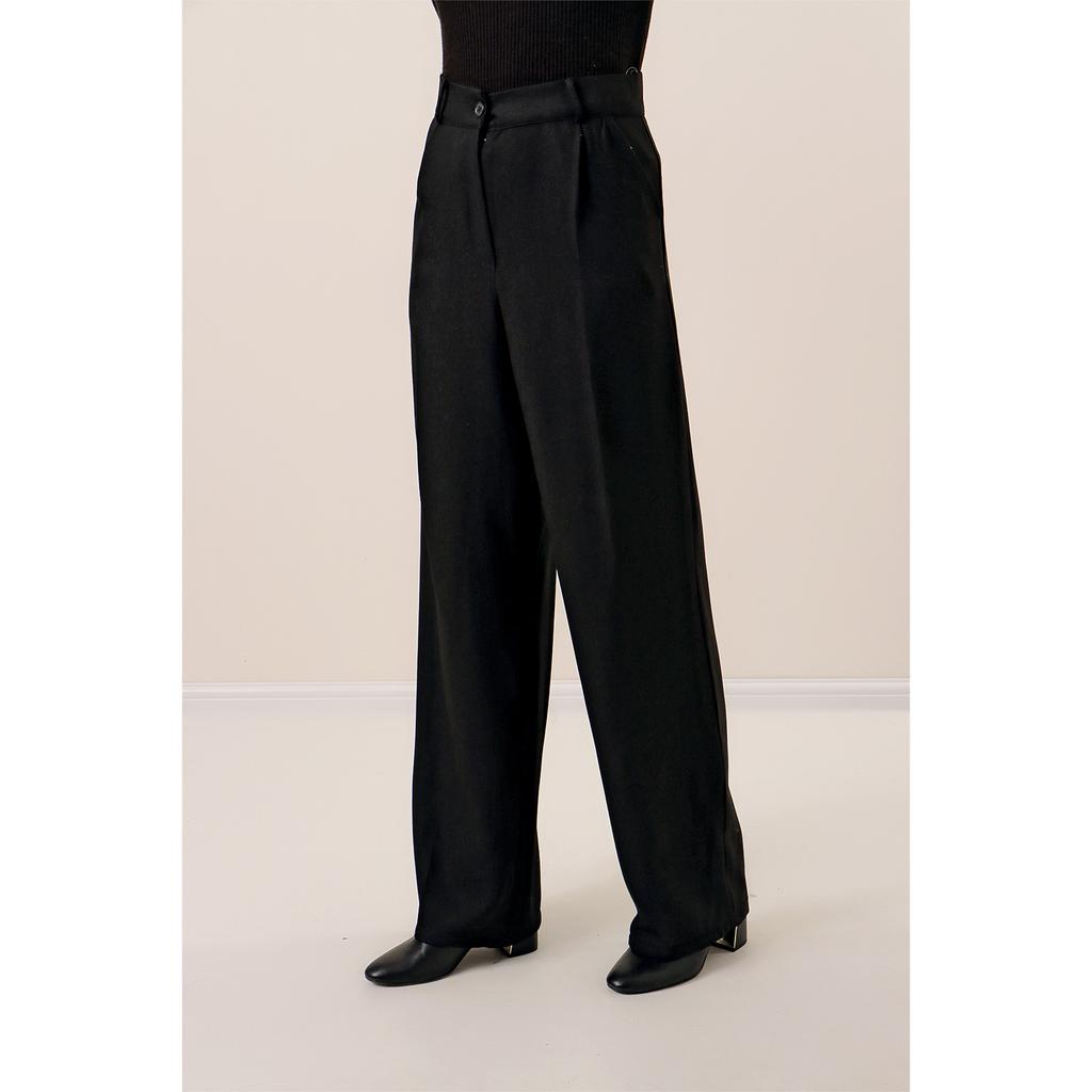 Wool Effect Palazzo Trousers with Side Pockets