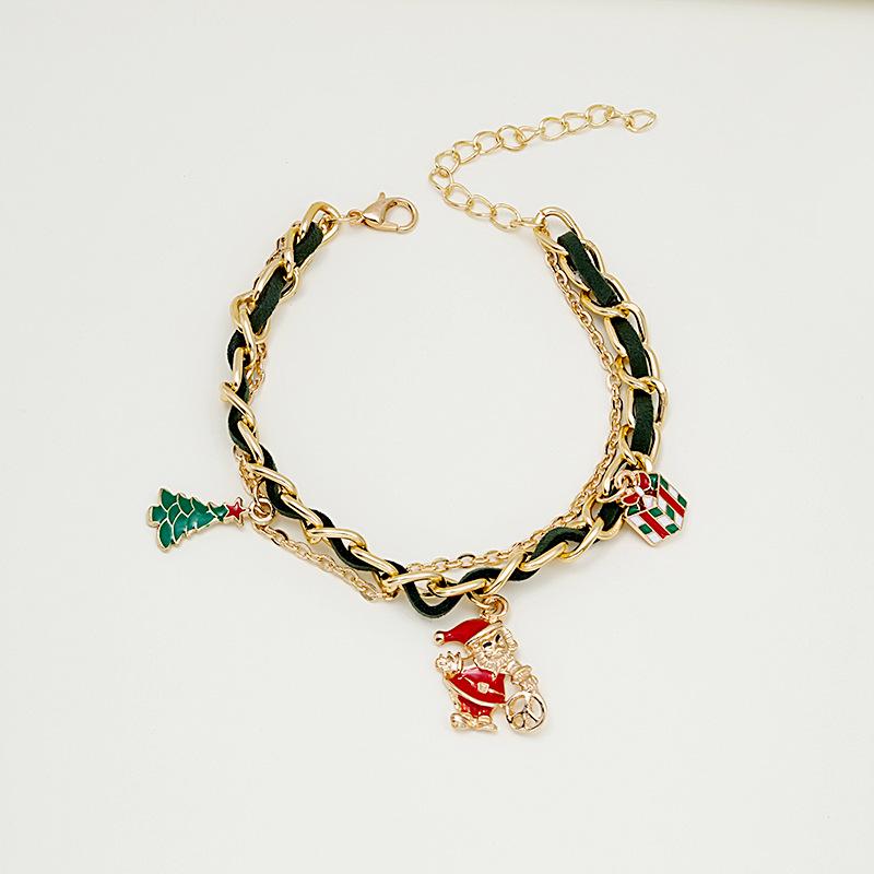 European & American Christmas Charm Bracelet with Tree, Snowman, Candy Cane Pendants - Multi-Layer Chain Jewelry for Women