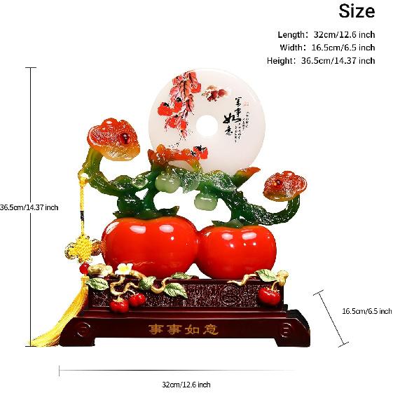 Aris & Juno 14.29'' Double Persimmon Ruyi Statue with Peace Buckle, Auspicious Feng Shui Decor for Entryway, Living Room, Study & Office,